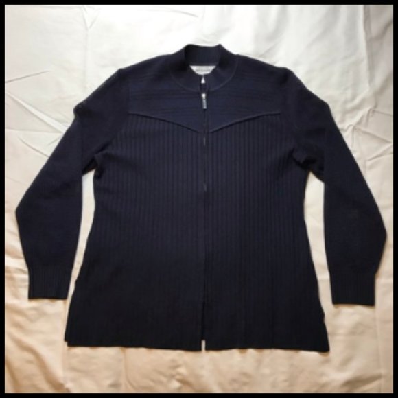 Exclusively Misook Navy Blue Zip Front Ribbed Jacket Mesh Details Size S - Picture 1 of 11